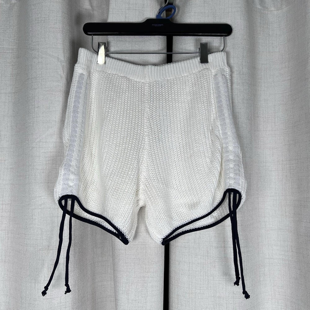 NEW! Miou Muse Sailor Ruched Knit Shorts White Navy Blue Medium Nautical‎